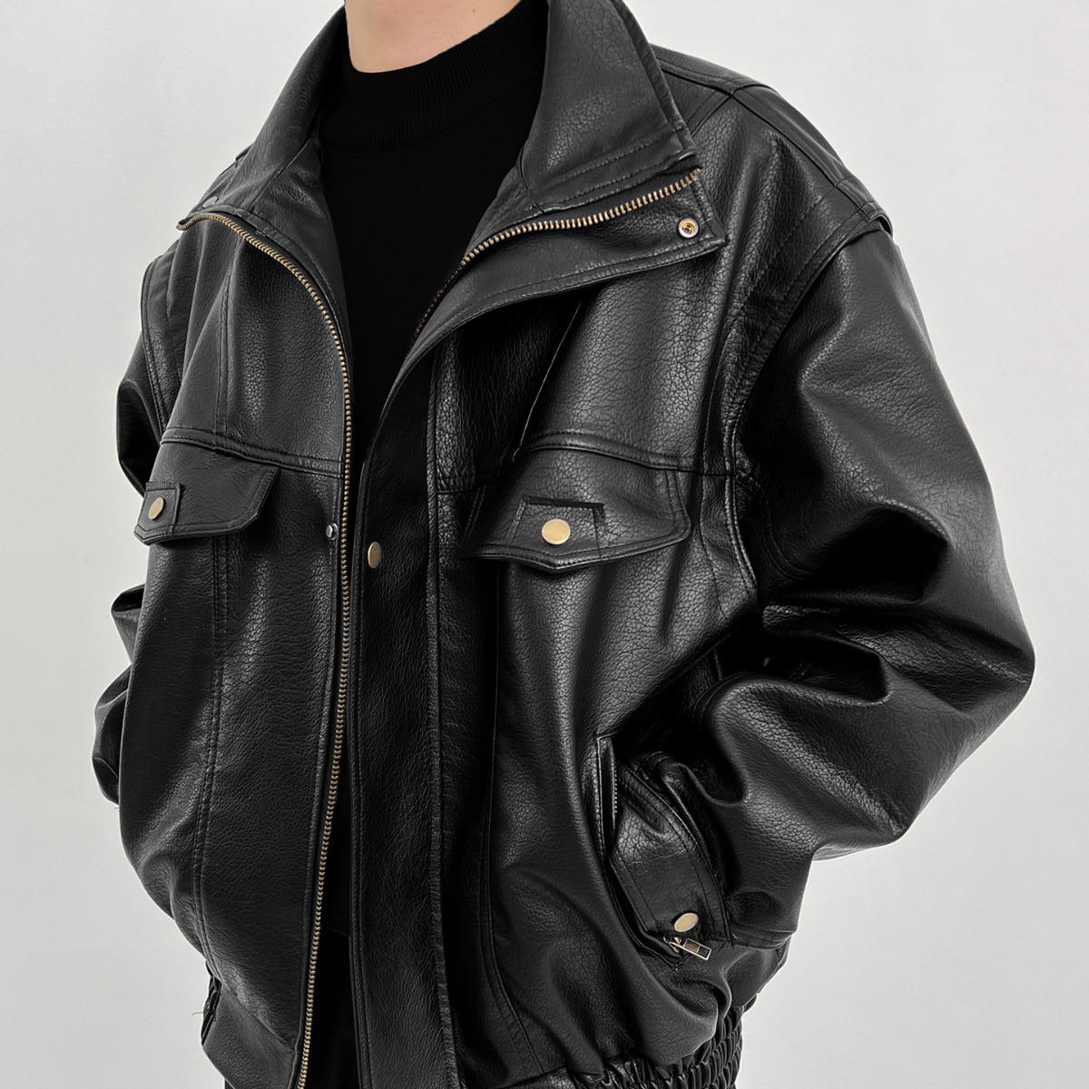 Vintage Windbreaker Nylon - Pu Deri Erkek Kalınlaştırılmış Biker Ceket,